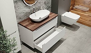 Тумба с раковиной Jorno Wood 100 белая для ванной в интернет-магазине Sanbest