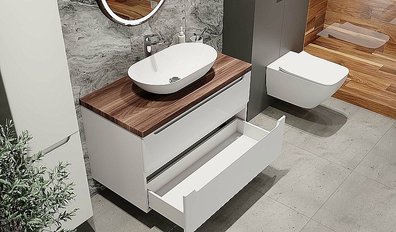 Тумба с раковиной Jorno Wood 100 белая для ванной в интернет-магазине Sanbest