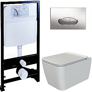 Унитаз Boheme Zen 967-WM с инсталяцией и кнопкой 665-CR белый матовый/хром, безободковый купить в интернет-магазине Sanbest