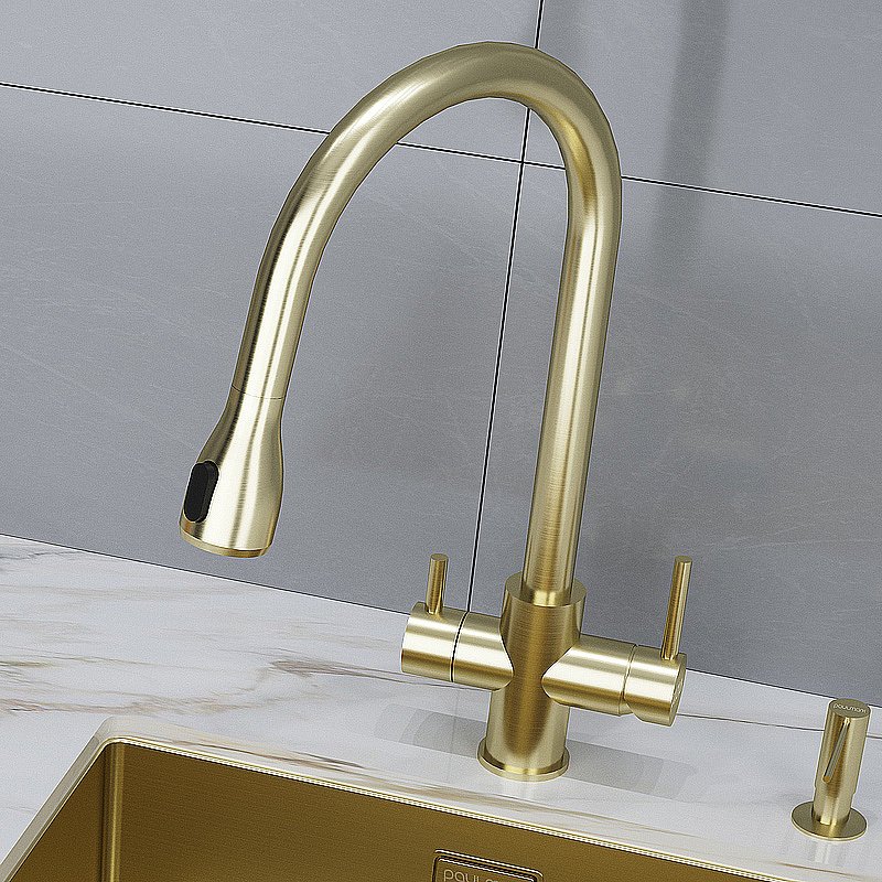 Смеситель для кухни Paulmark Lange La214212-LG светлое золото купить в интернет-магазине сантехники Sanbest