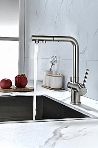 Смеситель для кухни Paulmark Serpentine Se213222-BS брашированная сталь купить в интернет-магазине сантехники Sanbest