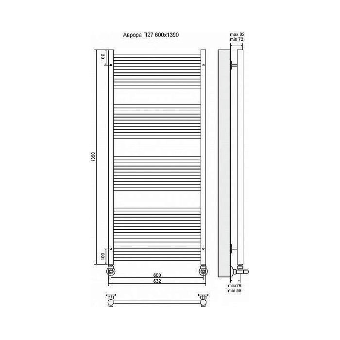 Полотенцесушитель водяной Terminus Аврора П27 600x1390 купить в интернет-магазине сантехники Sanbest