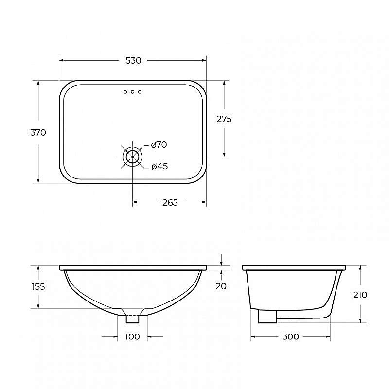Раковина встраиваемая BelBagno 53 BB1006 белая купить в интернет-магазине Sanbest