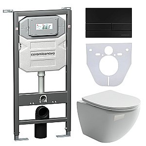 Унитаз подвесной Ceramica Nova Metropol CN4002_1002B_1000 безободковый, с крышкой микролифт, с инсталляцией и черной матовой кнопкой купить в интернет-магазине Sanbest