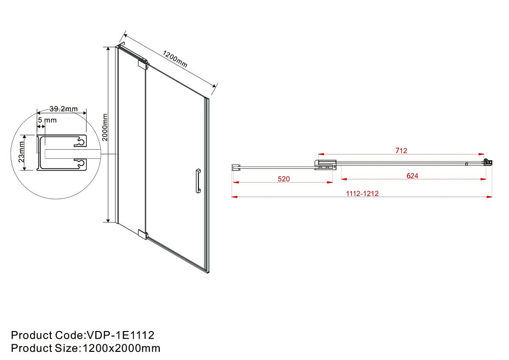 Душевая дверь Vincea Extra VDP-1E1112CLGM 110/120 профиль вороненая сталь/стекло прозрачное купить в интернет-магазине Sanbest