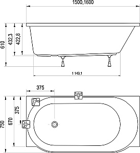 Ванна Ravak ARC 150x75 L/P белая купить в интернет-магазине Sanbest