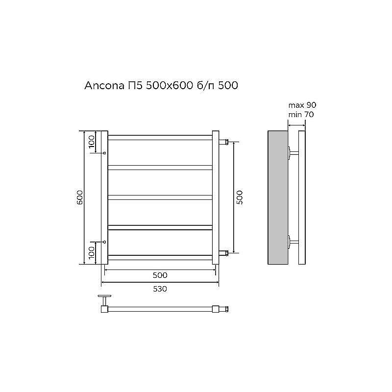 Полотенцесушитель водяной Azario Ancona 500/600 AZ71556 хром купить в интернет-магазине сантехники Sanbest