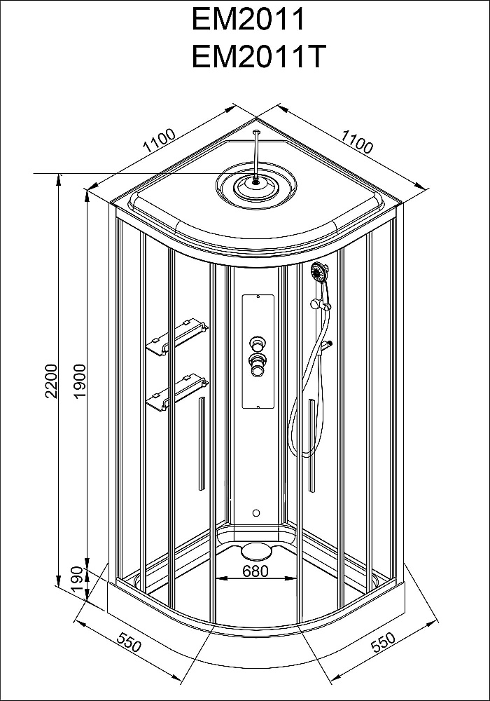 Душевая кабина AvaCan EM Серия EM2011LEDnew 110х110 с подсветкой купить в интернет-магазине Sanbest