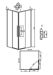 Душевой уголок Grossman Galaxy 90х90 300.K33.01.9090.32.00 стекло прозрачное/профиль золото брашированное купить в интернет-магазине Sanbest