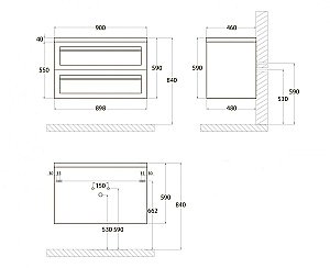 Тумба с раковиной Art&Max PLATINO 90 со столешницей, серая матовая для ванной в интернет-магазине Sanbest