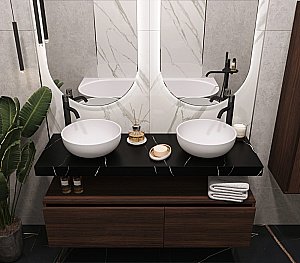 Тумба с раковиной и столешницей Armadi Art Flat 140 темный дуб для ванной в интернет-магазине Sanbest