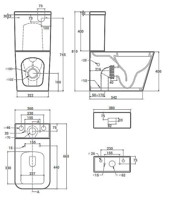 Унитаз напольный Hansmann keramik  KVADRO УНИ0005 безободковый, с крышкой микролифт, с бачком купить в интернет-магазине Sanbest