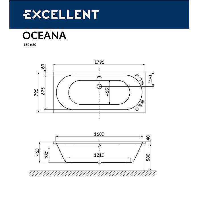 Гидромассажная ванна Excellent Oceana 180х80 LINE WAEX.OCE18.LINE.WH белая глянцевая купить в интернет-магазине Sanbest