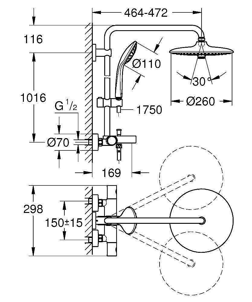 Душевая система Grohe Euphoria System 26114001 купить в интернет-магазине сантехники Sanbest