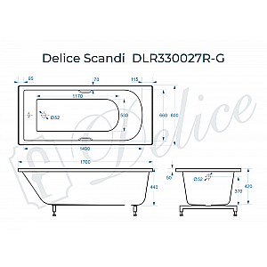 Ванна Delice Scandi DLR330027R-G 170х80 белая/ручки хром купить в интернет-магазине Sanbest