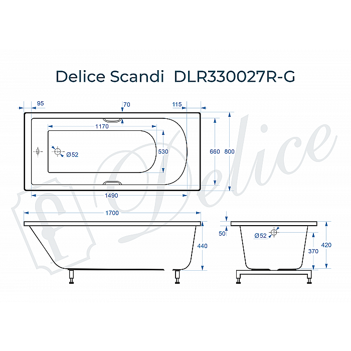 Ванна Delice Scandi DLR330027R-G 170х80 белая/ручки хром купить в интернет-магазине Sanbest