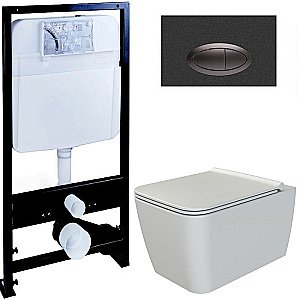 Унитаз Boheme Zen 967-WM с инсталяцией и кнопкой 665-B белый матовый/черный, безободковый купить в интернет-магазине Sanbest