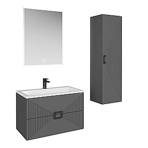 Тумба с раковиной подвесная Grossman ЛУКСОР 80 с 2-я ящ, графит матовая для ванной в интернет-магазине Sanbest