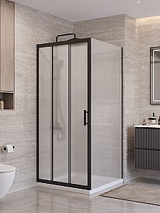Душевой уголок BelBagno UNO-195-AF-31-90-P-NERO стекло матовое/профиль черный купить в интернет-магазине Sanbest