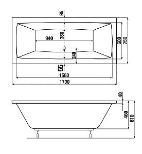 Ванна акриловая Jika CUBITO 2.2642.0.000.000.1 170х75 белая купить в интернет-магазине Sanbest
