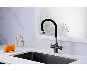 Смеситель для кухни Paulmark Salix Sa213419-GM вороненая сталь/черный купить в интернет-магазине сантехники Sanbest