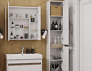 Тумба с раковиной Акватон Марти 70 белая/дуб эндгрейн для ванной в интернет-магазине Sanbest