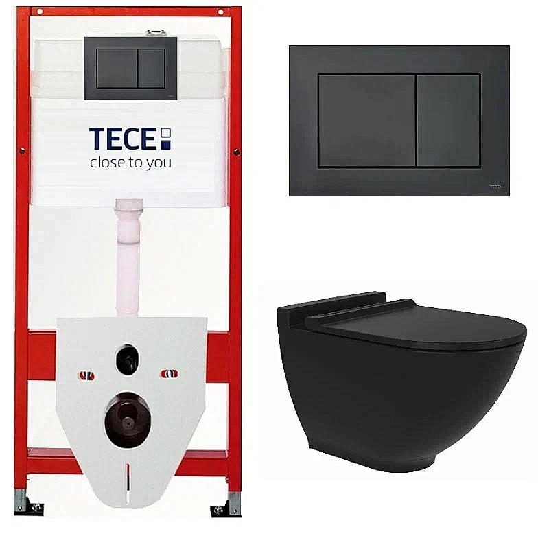 Унитаз подвесной BIEN HARMONY с инсталляцией TECE 9400414+HRKA052N5VP0B7000+VTMU11B7B7HB0 безободковый, с сиденьем микролифт, черный матовый/кнопка черная матовая купить в интернет-магазине Sanbest