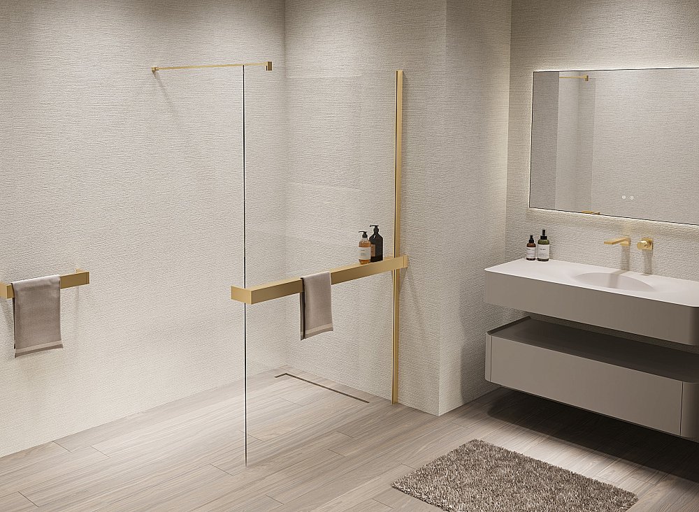 Душевая перегородка Vincea Walk-In VSW-1HR120CLG 120x200 профиль матовый золотой/стекло прозрачное купить в интернет-магазине Sanbest