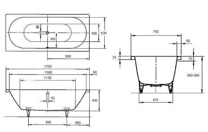 Ванна стальная Kaldewei Classic Duo 107 170х75 290700013001 Easy-clean белый купить в интернет-магазине Sanbest