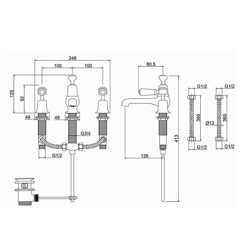 Смеситель для раковины Burlington KE12-QT BLA купить в интернет-магазине сантехники Sanbest