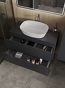 Тумба с раковиной Orange Line 100 Li-100TugMDF+B08-500W графит/белый для ванной в интернет-магазине Sanbest