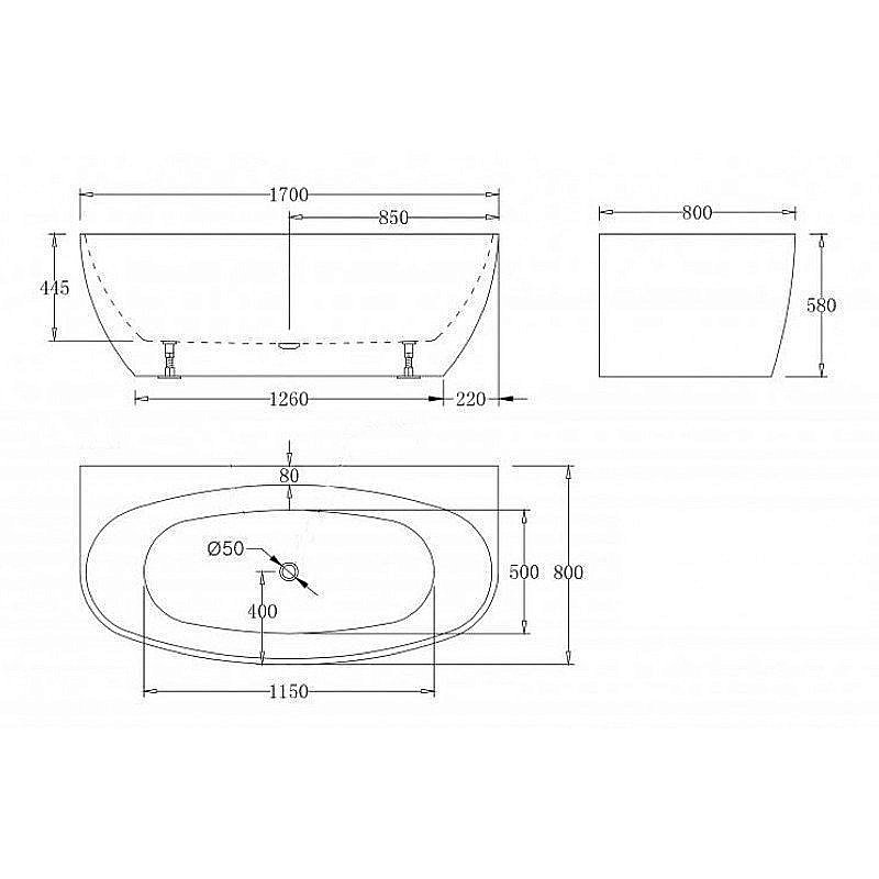 Ванна акриловая Esbano SAN MARINO ESVASANM 170x80 белая купить в интернет-магазине Sanbest