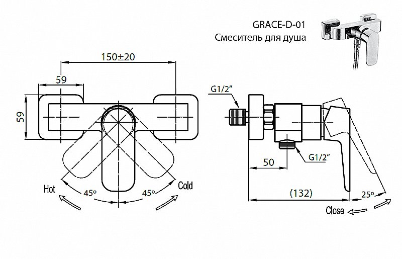 Смеситель для душа Cezares GRACE-D-01 купить в интернет-магазине сантехники Sanbest