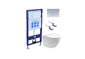 Унитаз подвесной с инсталляцией Aquatek Европа SET AQUATEK ЕВРОПА-019 4в1 белый/кнопка хром матовый, безободковый, с крышкой микролифт купить в интернет-магазине Sanbest