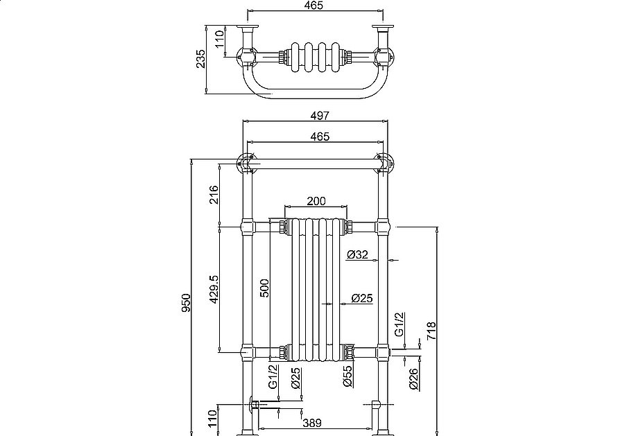 Полотенцесушитель Burlington Bloomsbury R2 CHR BLA хром/черный купить в интернет-магазине сантехники Sanbest