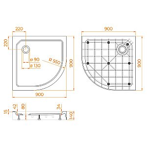 Душевой поддон RGW SMC SMC/R-C-099W 90х90 12350499-01 белый купить в интернет-магазине Sanbest