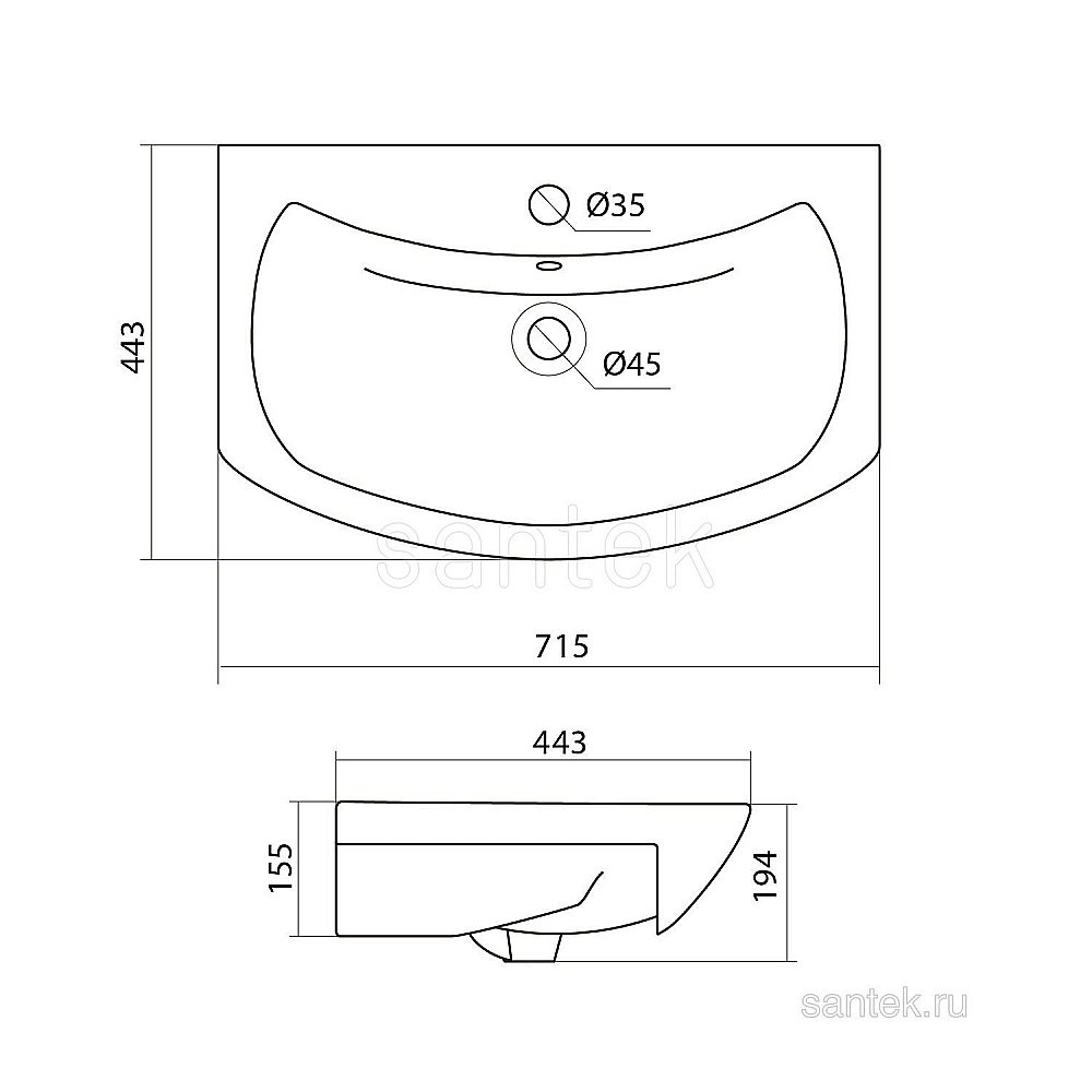 Раковина мебельная Santek Балтика 72 1.WH20.7.776 белая купить в интернет-магазине Sanbest