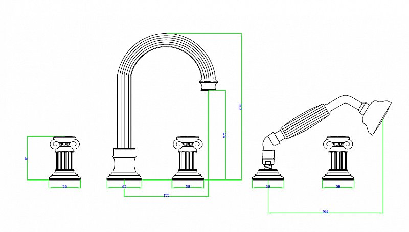 Смеситель для ванны Cezares OLIMP-BVD-02-O бронза купить в интернет-магазине сантехники Sanbest