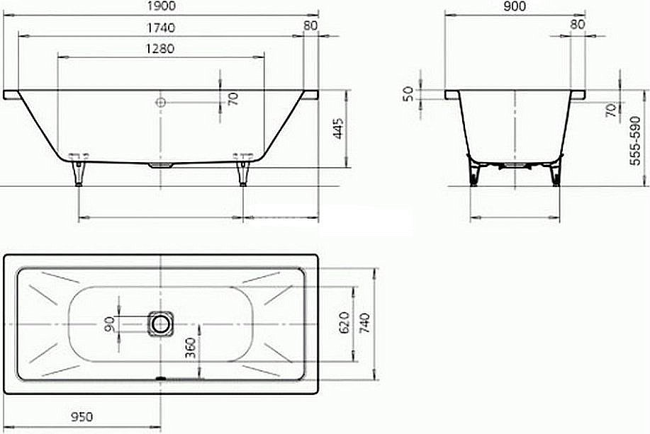 Ванна стальная Kaldewei Conoduo 734 190х90 235200013001 Easy-clean белый купить в интернет-магазине Sanbest