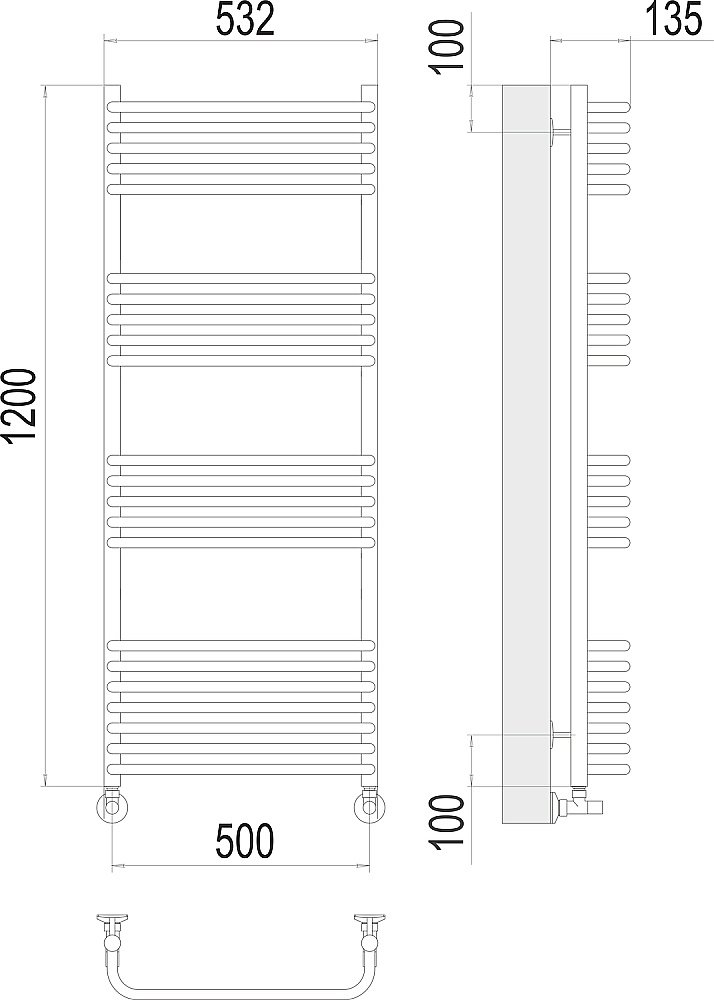 Полотенцесушитель водяной Terminus Стандарт П22 500х1200 купить в интернет-магазине сантехники Sanbest