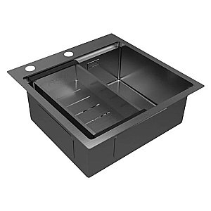 Кухонная мойка Paulmark KRONER-PRO 51 PM705151-GM+A405-GM вороненая сталь купить в интернет-магазине сантехники Sanbest