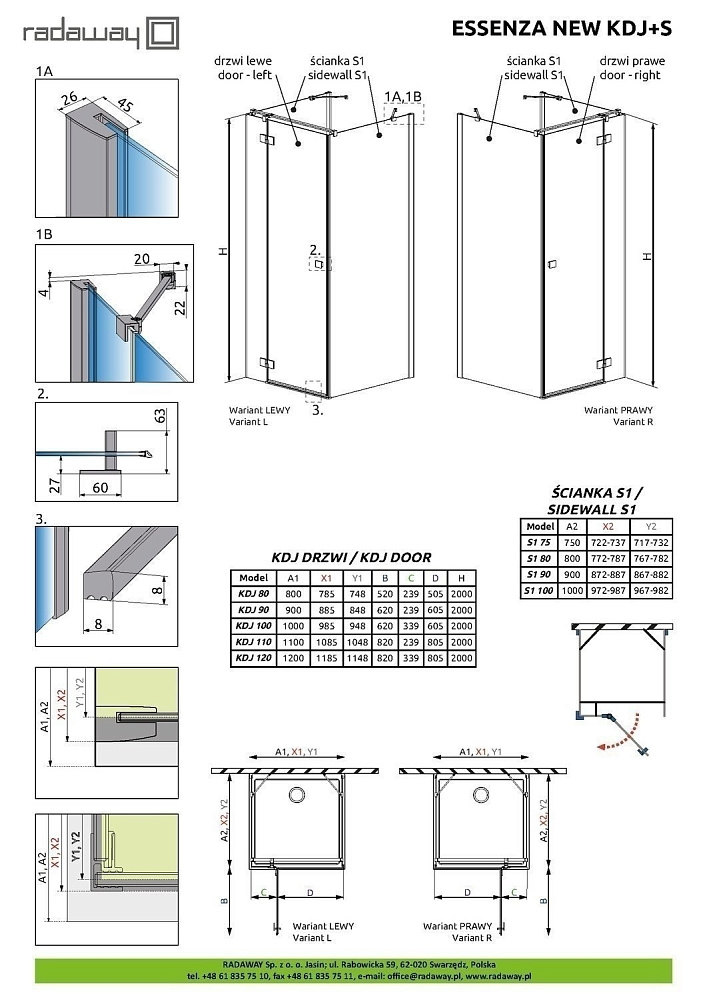 Душевой уголок Radaway Essenza New KDJ+S 110x100 купить в интернет-магазине Sanbest