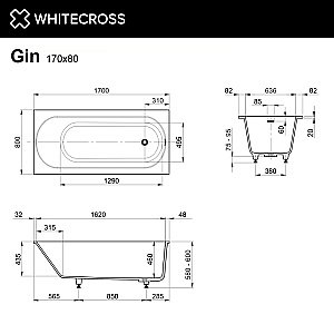 Акриловая ванна WhiteCross Gin 170x80 0217.170080.2XXXX RAL матовая купить в интернет-магазине Sanbest