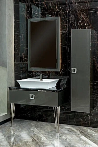Консоль с раковиной и столешницей Armadi Art LUCIDO 80 глянцевый графит для ванной в интернет-магазине сантехники Sanbest