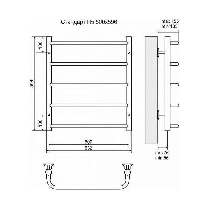 Полотенцесушитель электрический Terminus Стандарт П5 500x596 левый/правый купить в интернет-магазине сантехники Sanbest
