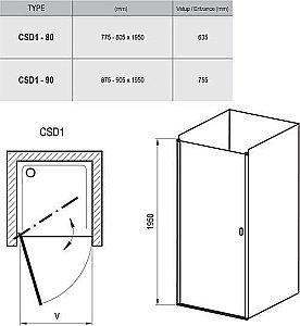 Душевая дверь Ravak Chrome CSD1 80 профиль белый/стекло прозрачное купить в интернет-магазине Sanbest