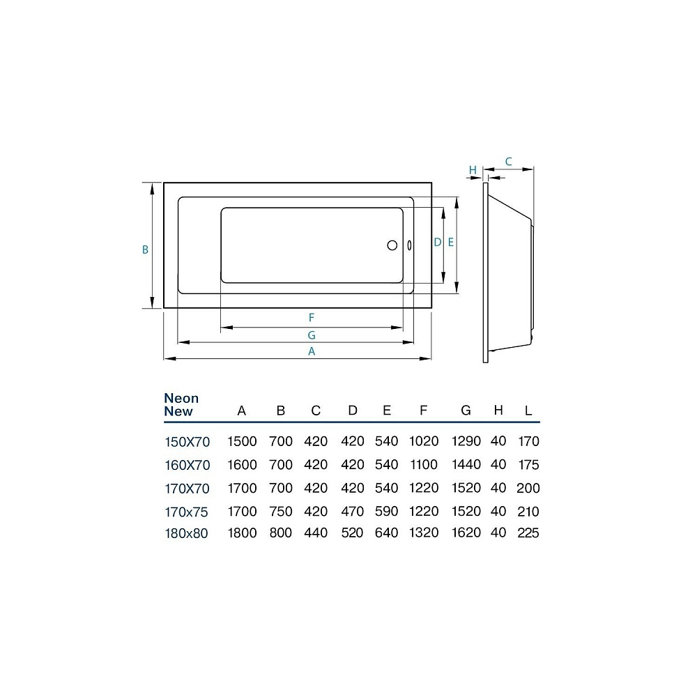 Ванна акриловая Koller Pool Neon 170x70 купить в интернет-магазине Sanbest