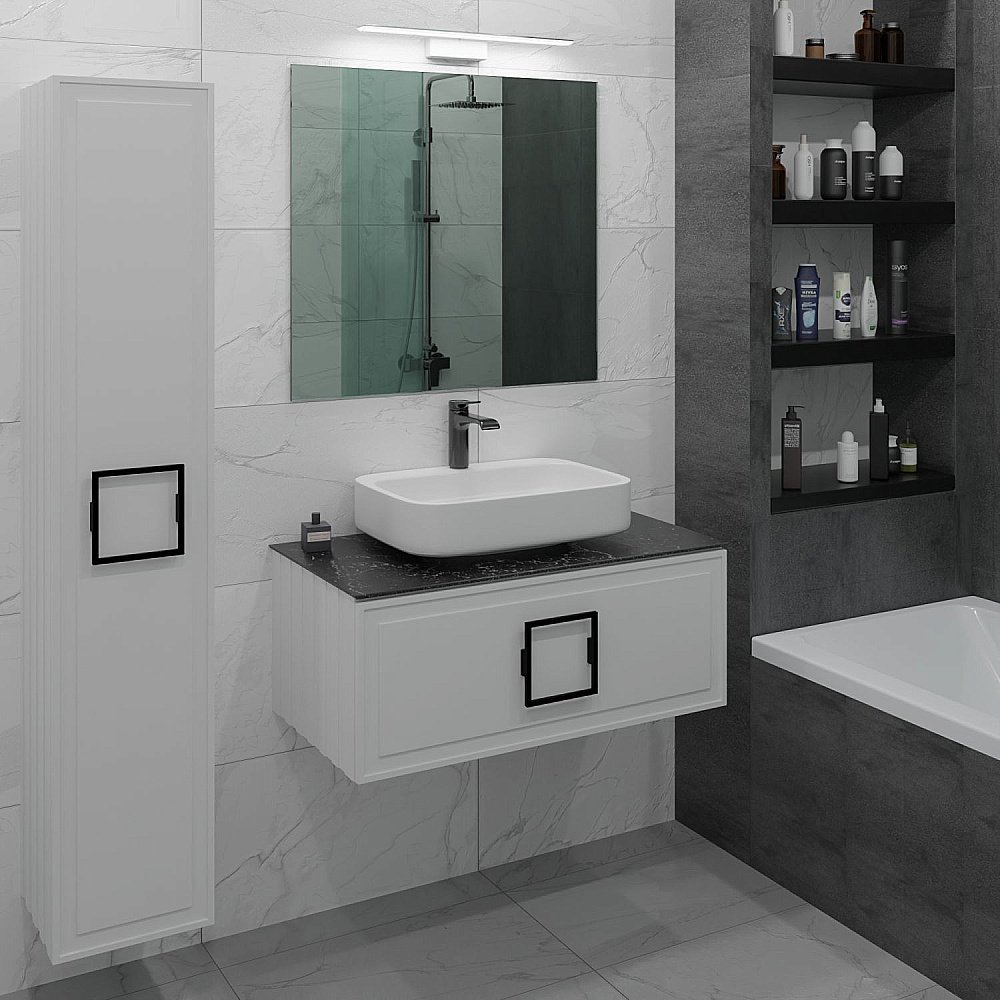 Пенал LA FENICE Cubo Bianco 30 белый/ручка черная для ванной в интернет-магазине сантехники Sanbest