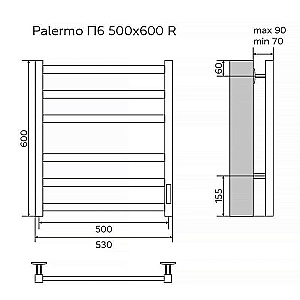 Полотенцесушитель электрический Azario Palermo 50х60 AZ83901G графит купить в интернет-магазине сантехники Sanbest