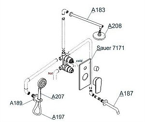 Душевая система WasserKRAFT Sauer 7100 A71208 купить в интернет-магазине сантехники Sanbest